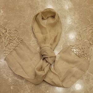Cream Silk Scarf with Ethereal Sheen & Decorative Fringe